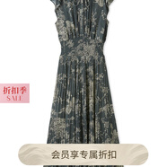 SNIDEL2025春夏新品優(yōu)雅印花荷葉邊小飛袖茶歇連衣裙SWFO252004 墨綠色 T M (1)