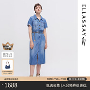 歌力思（ELLASSAY）ELLASSAY歌力思2023早春新品開叉襯衫式牛仔連衣裙女EWW341N03300 深牛仔藍(lán) XS