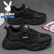 花花公子鞋子男鞋2025秋冬季新款運動(dòng)休閑潮厚底增高老爹鞋男士加絨小白鞋 黑色【網(wǎng)面】 1259065 42