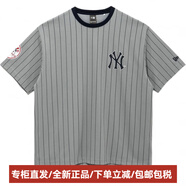 NEW ERA條紋品牌Logo圓領(lǐng)短袖T恤男款灰色 灰色 S