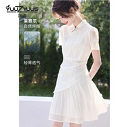 妤遇品牌女裝連衣裙夏天女2025年新款新中式改良版設計不規(guī)則拼接裙子 白茶色 2XL