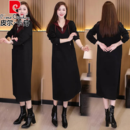 皮爾卡丹（pierre cardin）假兩件連帽休閑連衣裙女時(shí)尚減齡大碼打底裙子秋裝胖MM遮肚衛(wèi)衣裙 黑色 L 建議90-115斤