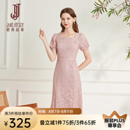 經(jīng)典故事（JANE STORY）法式方領(lǐng)蕾絲連衣裙女夏季2025新款高級感精致復(fù)古修身紅色裙子 A02粉色 M
