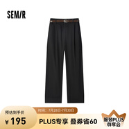 Semir[商場(chǎng)同款]森馬休閑褲女卷邊七分褲顯瘦秋2024新款純棉闊腿褲百搭 黑色90001 170/74A/XL
