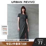 UR2025春季新款女裝簡約褶皺開衩修身短袖連衣裙UWM750014 冷灰 S