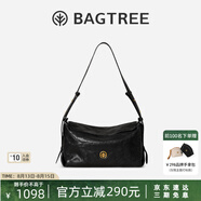 BAGTREE【明星同款】包包樹(shù)奶盒包植鞣皮新輕奢單肩斜挎Hobo女包七夕禮物 檀黑色-中號【磁吸拉鏈款】 高級小眾