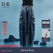 日著RIZHUO【商場(chǎng)同款】闊腿褲牛仔褲2024夏季新女天絲輕薄工裝褲 藍(lán)羽 S