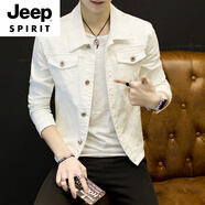 JEEP SPIRIT秋季青年韓版休閑外套XS小碼男裝155短款修身牛仔夾克S矮個(gè)子上衣 白色  XS 【加小碼】