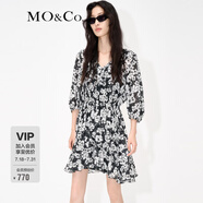 MO&Co.【涼感抗菌】混紡法式春日碎花連衣裙氣質(zhì)黑白裙子女 黑白花色 S 160