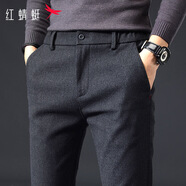 紅蜻蜓（RED DRAGONFLY）休閑褲男四季棉質(zhì)商務(wù)休閑百搭直筒褲時(shí)尚修身微彈長褲子黑色32