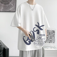 普戈斯（PUGESI）重磅純棉短袖t恤男夏季寬松港風(fēng)百搭半袖ins潮牌初高中生男孩體恤 白色 S