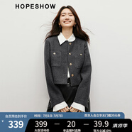 紅袖小香風短外套春秋季2025新款女裝正肩圓領輕熟氣質甜美百搭短上衣 黑灰090 M