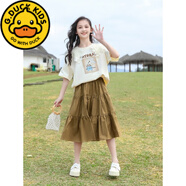 G.DUCKKIDS女童連衣裙夏季學(xué)院風(fēng)2025新款兒童棉麻裙子夏裝套裝大童女孩夏天 卡其色 120 建議身高105-115cm 4-5歲