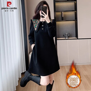 皮爾卡丹（pierre cardin）時(shí)尚海軍領(lǐng)連衣裙女春秋季新款加絨加厚裙子寬松顯瘦遮肚子衛衣裙 黑色【加絨款】 L 【建議115斤內】