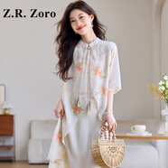 Z.R.Zoro奢侈品連衣裙女2025夏季新款新中式改良旗袍裙假兩件雪紡連衣裙女 花色 M