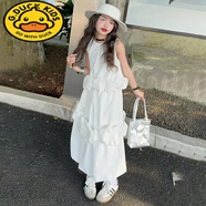 G.DUCKKIDS女童夏季連衣裙2025新款洋氣兒童背心套裝時髦女大童夏天花朵裙子 米白色 160 【建議身高150-160cm】