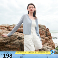 三彩2025夏季新款鏤空針織衫V領(lǐng)輕薄毛衫外套短款開衫簡約罩衫M 霧霾藍 S 155/80A