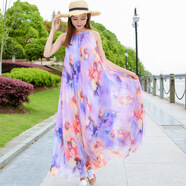 吊帶連衣裙無(wú)袖露肩雪紡碎花歐美小清新裙子女裝2023新款夏女掛脖 吊帶紫霞仙子 XXS 裙長(cháng)115身高150-159