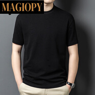 MAGIOPY高端輕奢侈品牌男裝高檔美式重磅破洞短袖T恤男夏季潮牌青年體恤 黑色 S 165