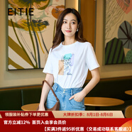 愛(ài)特愛(ài)（EITIE）顯瘦簡(jiǎn)約印花上衣百搭白色圓領(lǐng)T恤夏季新款大牌女裝B2402304 極光白10 S 155