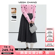 VEGA CHANG【50%綿羊毛】灰色半身裙秋冬女2025拼接蕾絲毛呢裙子 星河灰 S