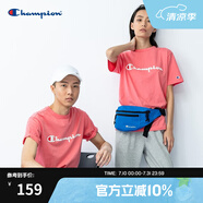 Champion夏季經(jīng)典款印花草寫LOGO圓領(lǐng)休閑運(yùn)動(dòng)T恤無(wú)性別冠軍短袖男女情侶 粉紅色(偏?。?XL