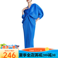SHXI三宅褶皺大碼遮肉顯瘦裙子夏季女連衣裙感歐美女裝寬松一步裙洋裝 藍(lán)色 均碼
