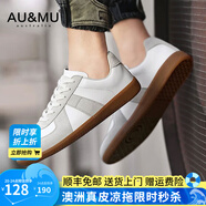 AU&MU德訓(xùn)鞋男士情侶小白鞋子輕便白色運(yùn)動(dòng)休閑鞋女士經(jīng)典學(xué)生大碼板鞋 DX001灰色-男女款 37