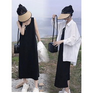 FSHE寬松中長(cháng)款背心連衣裙套裝女夏季新款度假風(fēng)防曬襯衫搭配吊帶長(cháng)裙 背心裙 單裙 S 建議105斤內