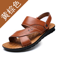 蜘蛛王（SPIDER KING）真皮涼鞋男夏季兩用防滑大碼外穿軟底沙灘鞋中老年爸爸涼拖鞋 黃棕色 39