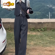 皮爾卡丹（pierre cardin）小個(gè)子穿搭一整套2025秋季新款長(cháng)袖襯衫西裝馬甲直筒闊腿褲三件套 馬甲+褲子【兩件套】 S