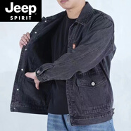 JEEP SPIRIT干活穿的牛仔外套男加絨保暖耐磨工地建筑上班焊工勞保工作服秋冬 【春秋款】8008牛仔外套【灰色】 4XL 【建議170-190斤】