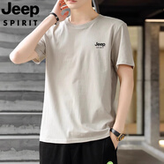 JEEP SPIRIT吉普純棉短袖t恤男士2025夏季新款寬松圓領休閑半袖體恤男裝上衣 JP301卡其 M 【100-115斤】