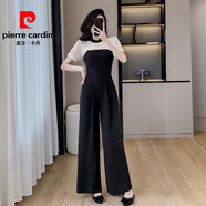 皮爾卡丹（pierre cardin）赫本風(fēng)連體褲夏季2025新款氣質(zhì)名媛時尚連身衣褲高腰闊腿褲套裝 米白色 M 【100-110斤】