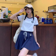 以純（YISHion）可鹽可甜洋氣套裝學院風小個子短裙兩件套夏小清新甜美顯高學生裝 藍色 L