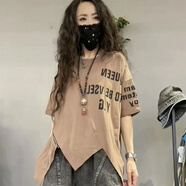 歐貨歐洲站短袖t恤夏不規(guī)則2025新款上衣廣州十三行高端女裝小衫 卡其色[歐洲站高端精品女裝] M建議90~110斤 均碼