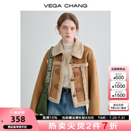 VEGA CHANG皮毛一體短外套女2025年秋冬寬松顯瘦曠野美拉德毛絨保暖夾克外套 布朗棕（短款） S