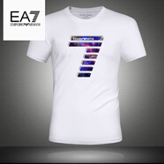 EMPORIO ARMANI EA7阿瑪尼夏季新款3D立體印花短袖t恤男士純棉圓領(lǐng)大碼體恤男 A1931白色 L 建議【125-145】斤