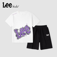 LEE KIDS男童套裝2025夏季新款兒童時(shí)尚短袖T恤短褲兩件裝男大童五分褲潮 白黑/LE長(zhǎng)字紫右肩K 140