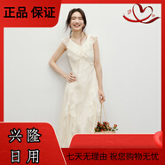 紅袖（hongshow）甜美連衣裙2025夏季新款女裝波嬉風(fēng)鏤空蕾絲繡花荷葉邊無袖裙 米白004 M 均碼