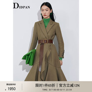 IDPAN時尚設(shè)計新款冬季個性收腰顯瘦荷葉邊下擺西裝領(lǐng)長袖長大衣 淺咖 XL
