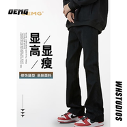 OEMG美式水洗牛仔褲子男春秋夏季直筒cleanfit顯腿牌寬松微喇長(zhǎng)褲男 黑色 XL [建議120-135斤]