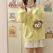 溥畔冬款仿貂毛針織毛衣外套女季軟糯少女學(xué)院日系開衫女 黃色 均碼