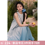 謎秀【送腰帶】漸變藍(lán)100棉吊染A字裙擺2025夏季新款褶皺氣質(zhì)仙女裙 漸變藍(lán) S