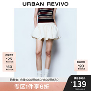 UR2025春季新款女撞色線(xiàn)拼接木耳邊超寬松花苞半裙UYU550034 米白 (偏短有內(nèi)襯) S (XS-S)