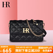 HR赫蓮娜女包單肩斜跨包小香風(fēng)頭層牛皮菱格鏈條包高級感生日禮物 黑色【大號】