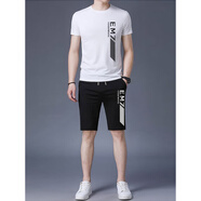 EMPORIO ARMANI EA7阿瑪尼男士短袖t恤套裝夏季冰·絲純·棉休閑帥氣男裝一套體恤衣 短·袖短褲套裝A1929白色 M 建議【100-120】斤