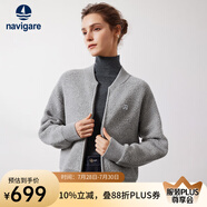Navigare意大利小帆船女裝短外套秋冬季純羊毛保暖夾克衫寬松顯瘦休閑上裝 冰河灰 L