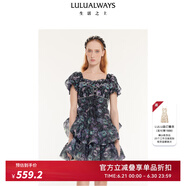 LULUALWAYS我愛露露24夏季新款宮廷風(fēng)重工歐根紗印花蓬蓬裙連衣裙 黑色 M