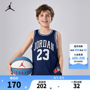 NIKE JORDAN 耐克AJ童裝男童23號(hào)籃球服背心2025夏季網(wǎng)眼透氣兒童衣服 靛藍(lán)色 150 /72 【建議身高140-152cm】